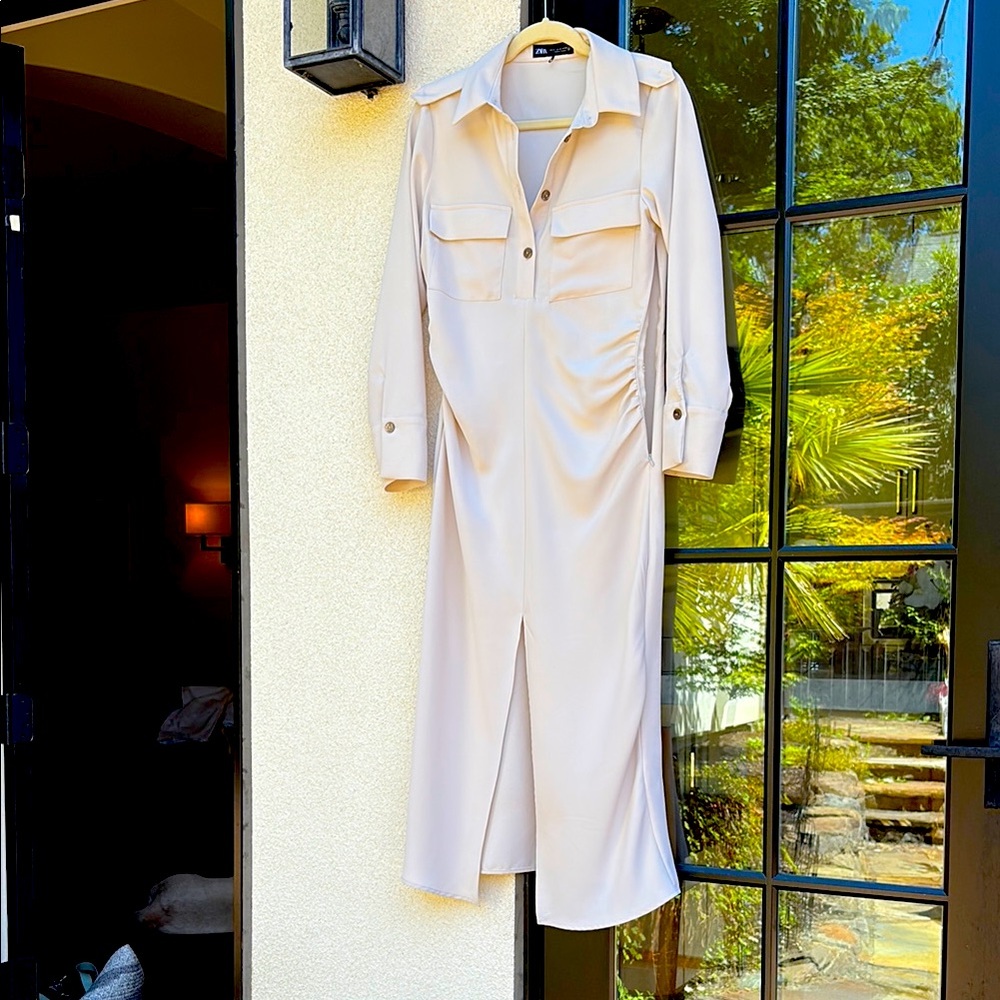Zara Cream/beige shirt dress with side zip